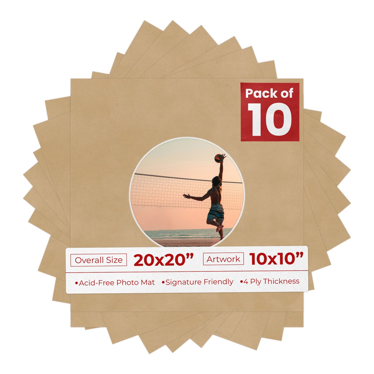 Beige Suede Mat Board for 20x20 Frames - Circle Opening for 10x10 Photos